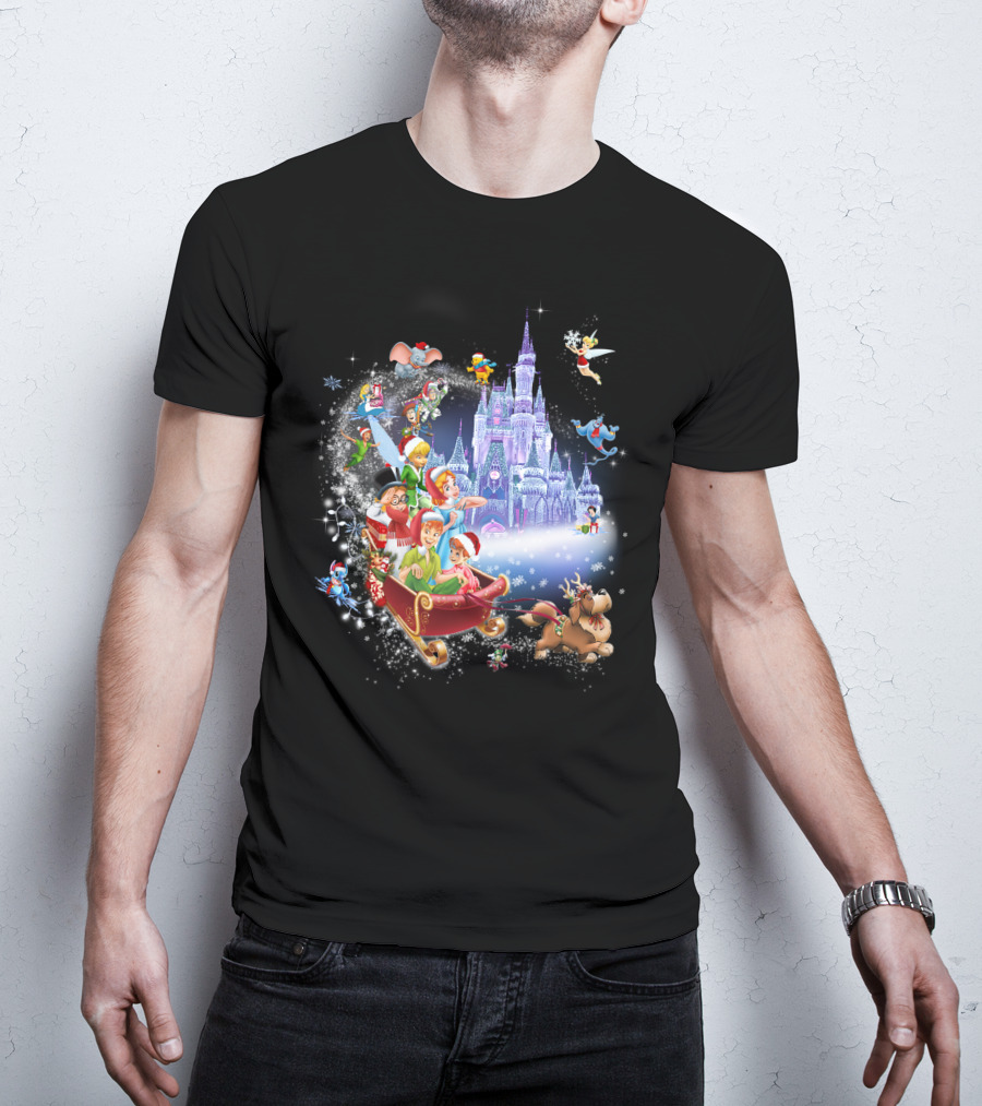Peter Pan Christmas Wonderland With Disney Characters And Castle T-Shirt