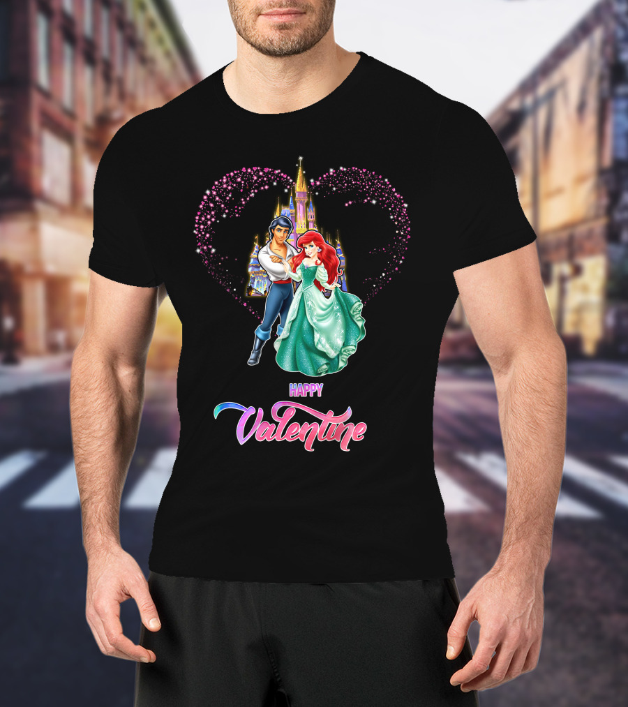 Happy Valentine Ariel Disney Princess Castle Hearts T-Shirt