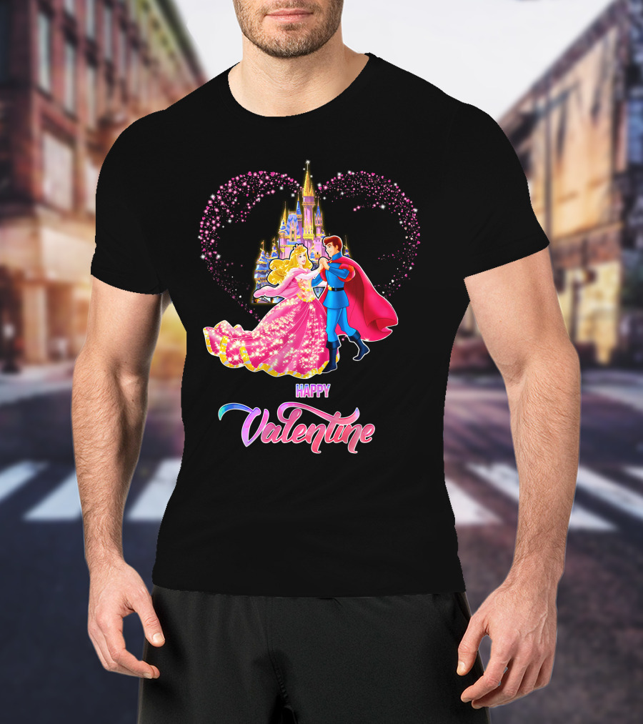 Happy Valentine Aurora Castle Heart T-Shirt