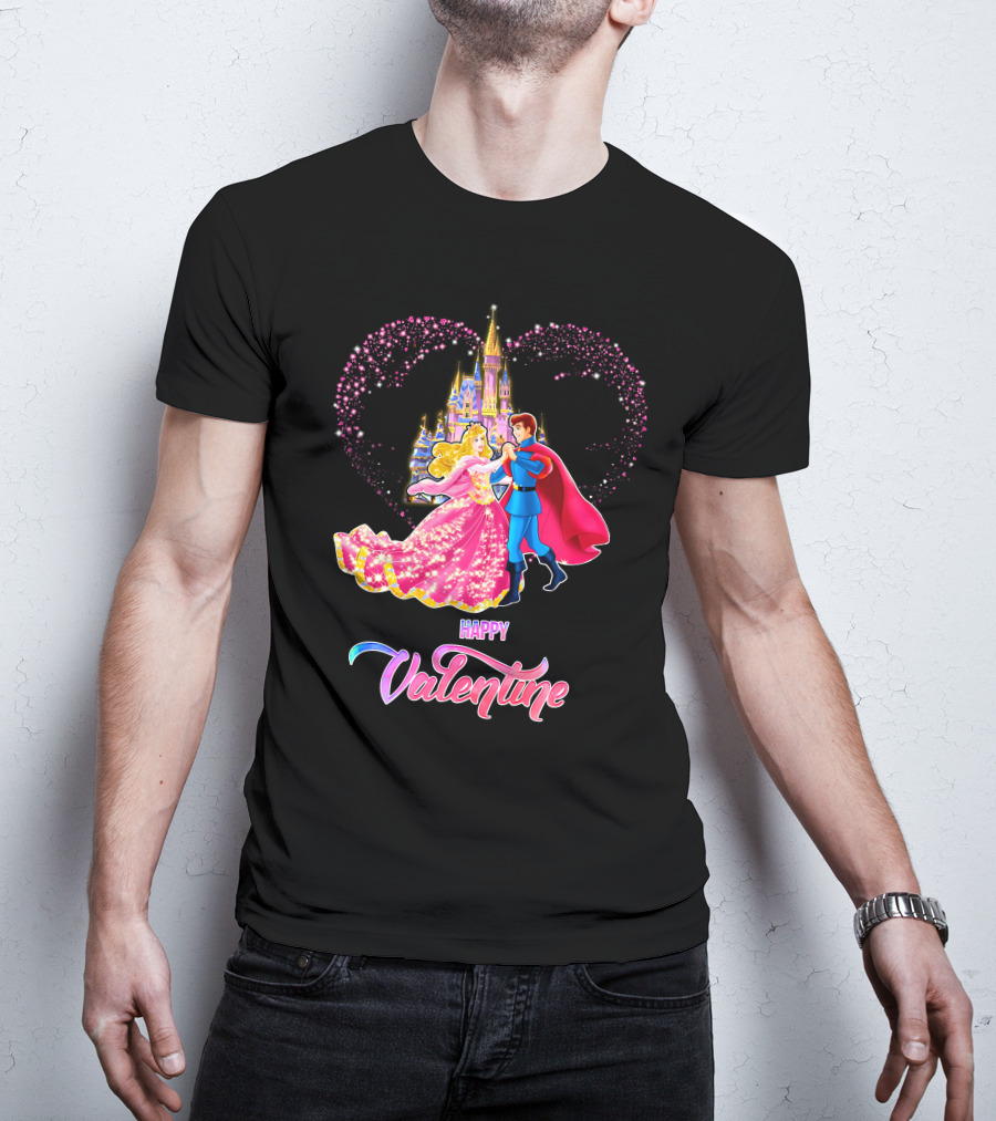 Happy Valentine Aurora Castle Heart T-Shirt