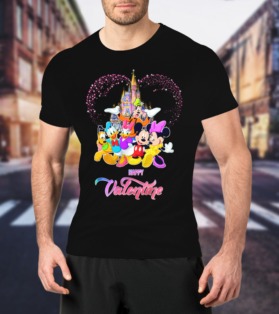 Mickey And Friends Happy Valentine Disney Castle T-Shirt
