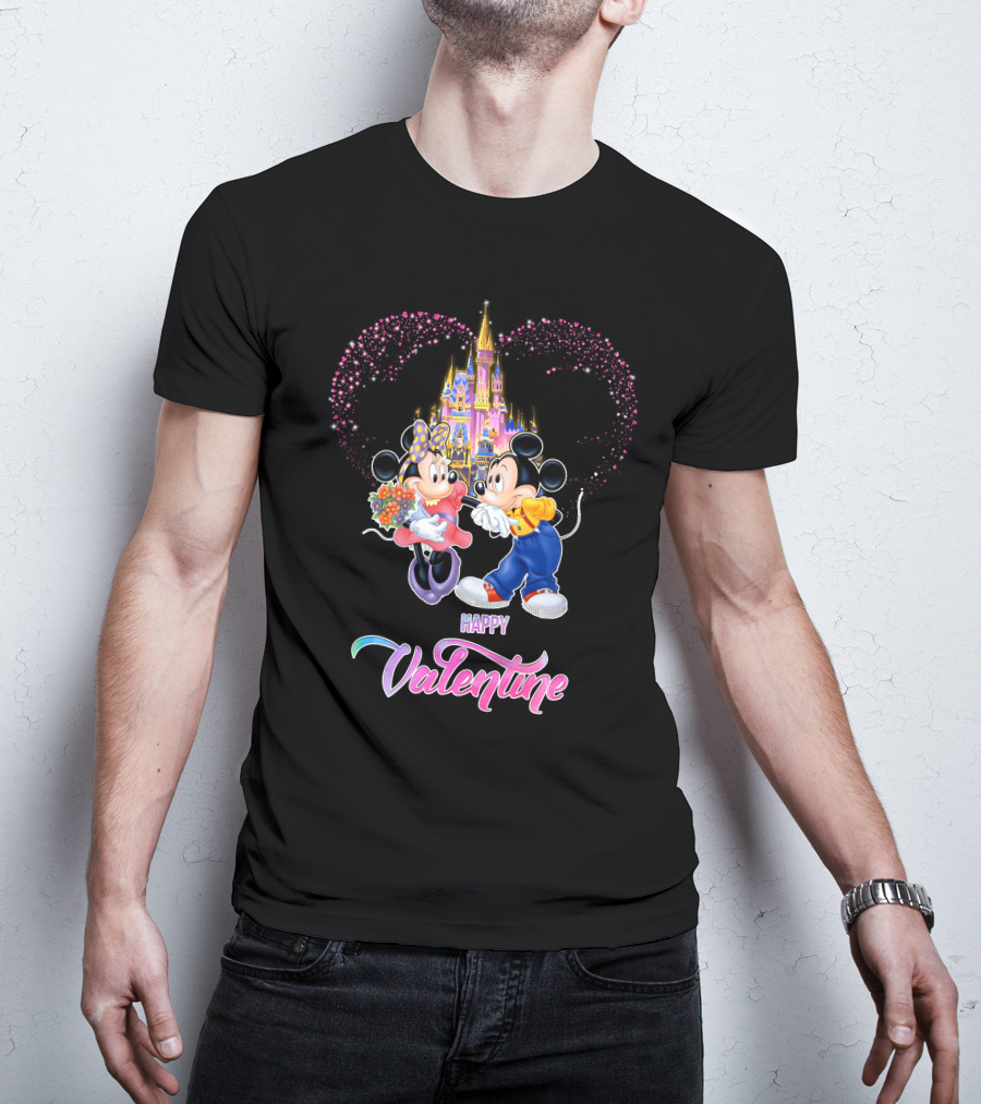 Mickey Minnie Happy Valentine Castle Heart T-Shirt
