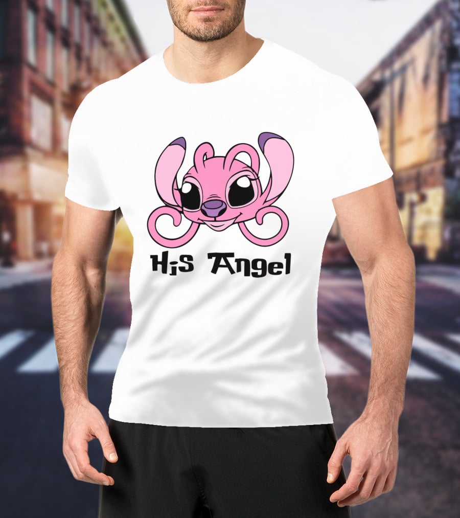 Stitch His Angel Pink Character Featuring Large Ears And Whimsical T-Shirt