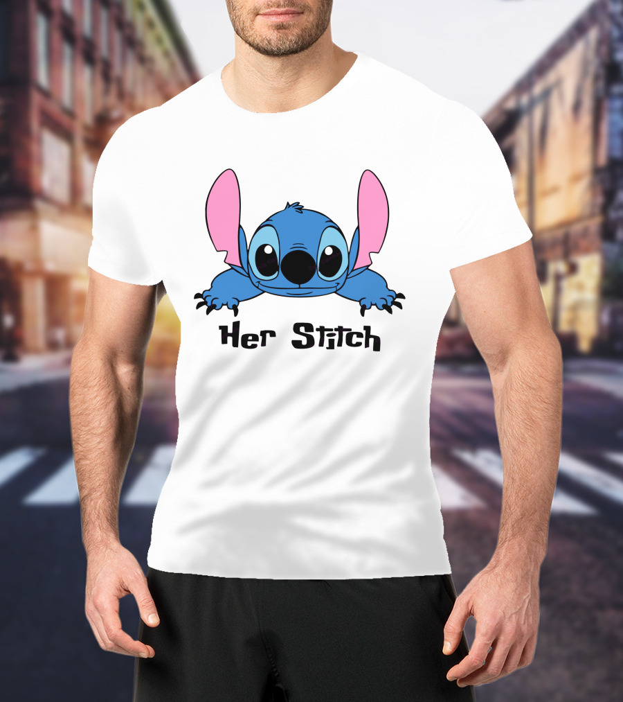 Her Stitch Cute Blue Alien Character Peeking T-Shirt