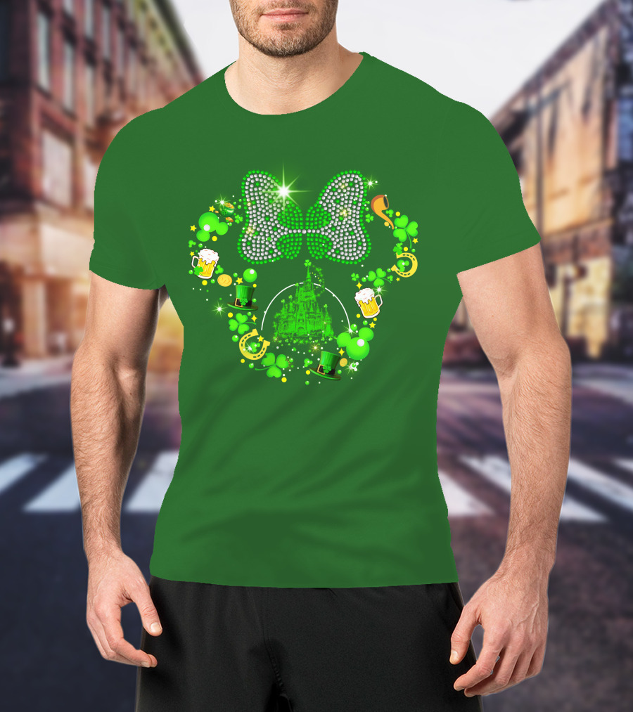 Minnie Head St Patrick's Day Shamrock Castle Bow Irish Beer Hat Luck T-Shirt