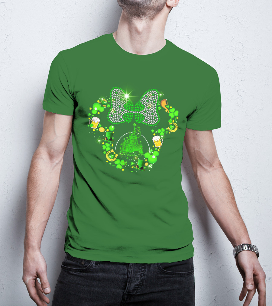 Minnie Head St Patrick's Day Shamrock Castle Bow Irish Beer Hat Luck T-Shirt