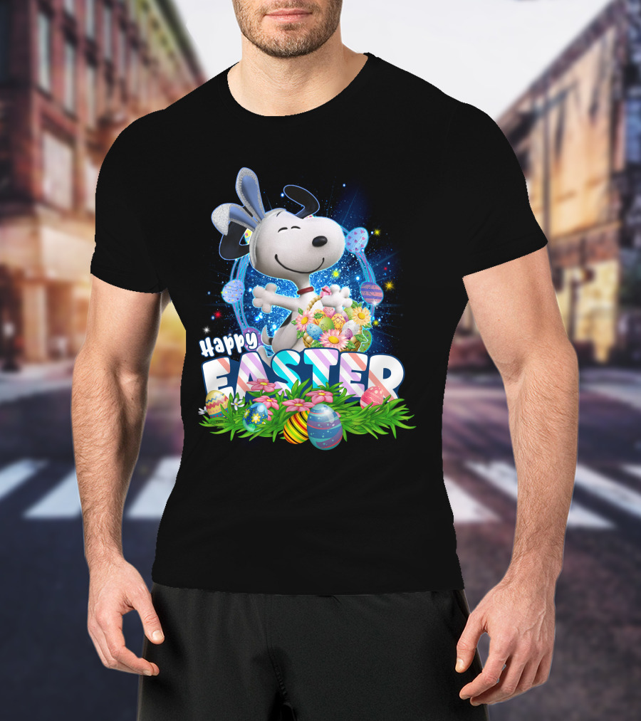 Happy Easter Snoopy With Colorful Eggs And Flowers T-Shirt