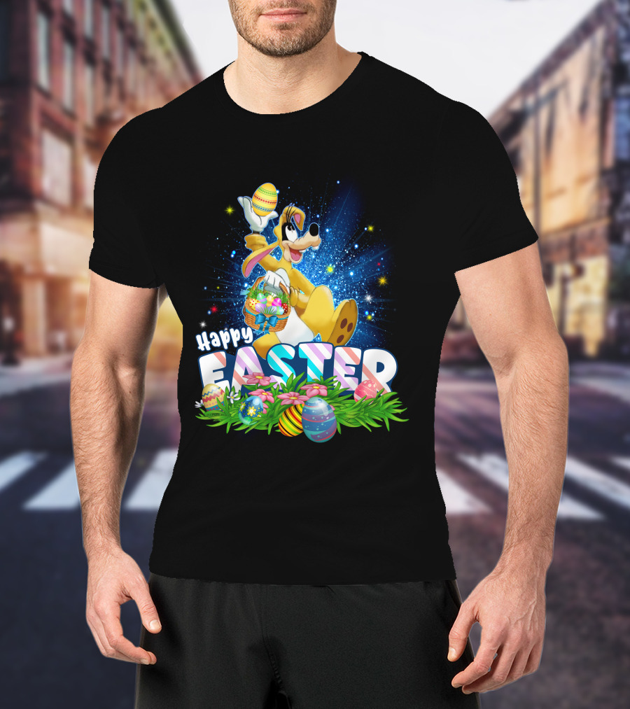 Happy Easter Goofy Character With Easter Eggs And Basket T-Shirt