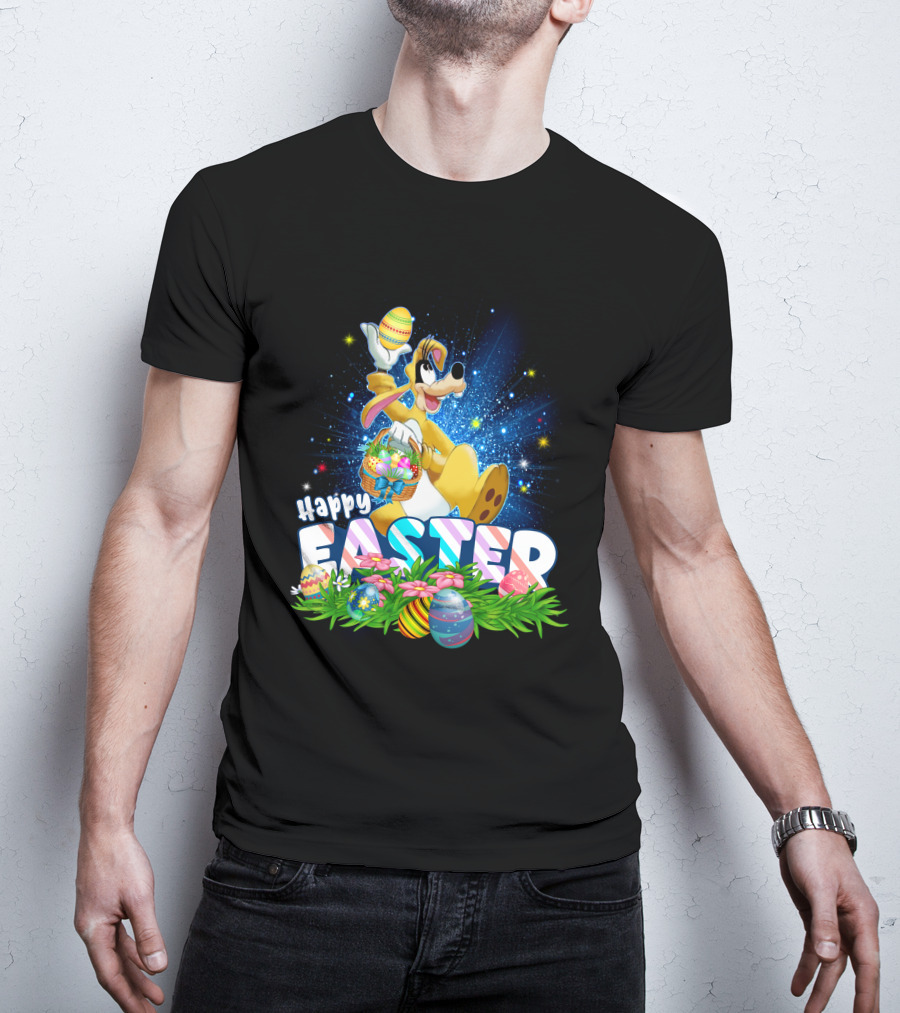 Happy Easter Goofy Character With Easter Eggs And Basket T-Shirt
