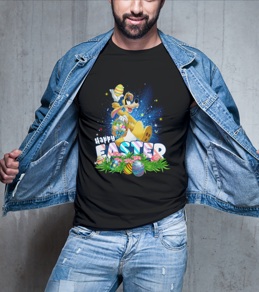 Happy Easter Goofy Character With Easter Eggs And Basket T-Shirt