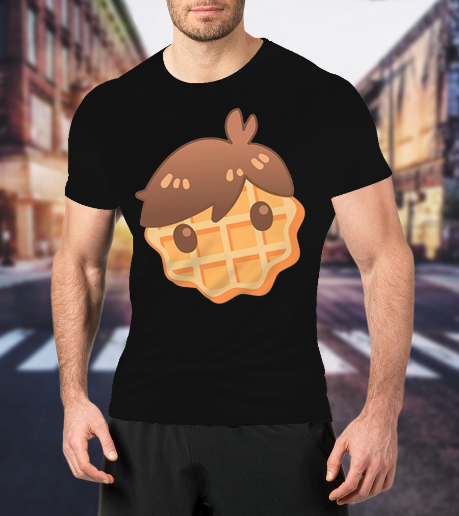 Waffle Head Cute Breakfast Character Face With Hair T-Shirt