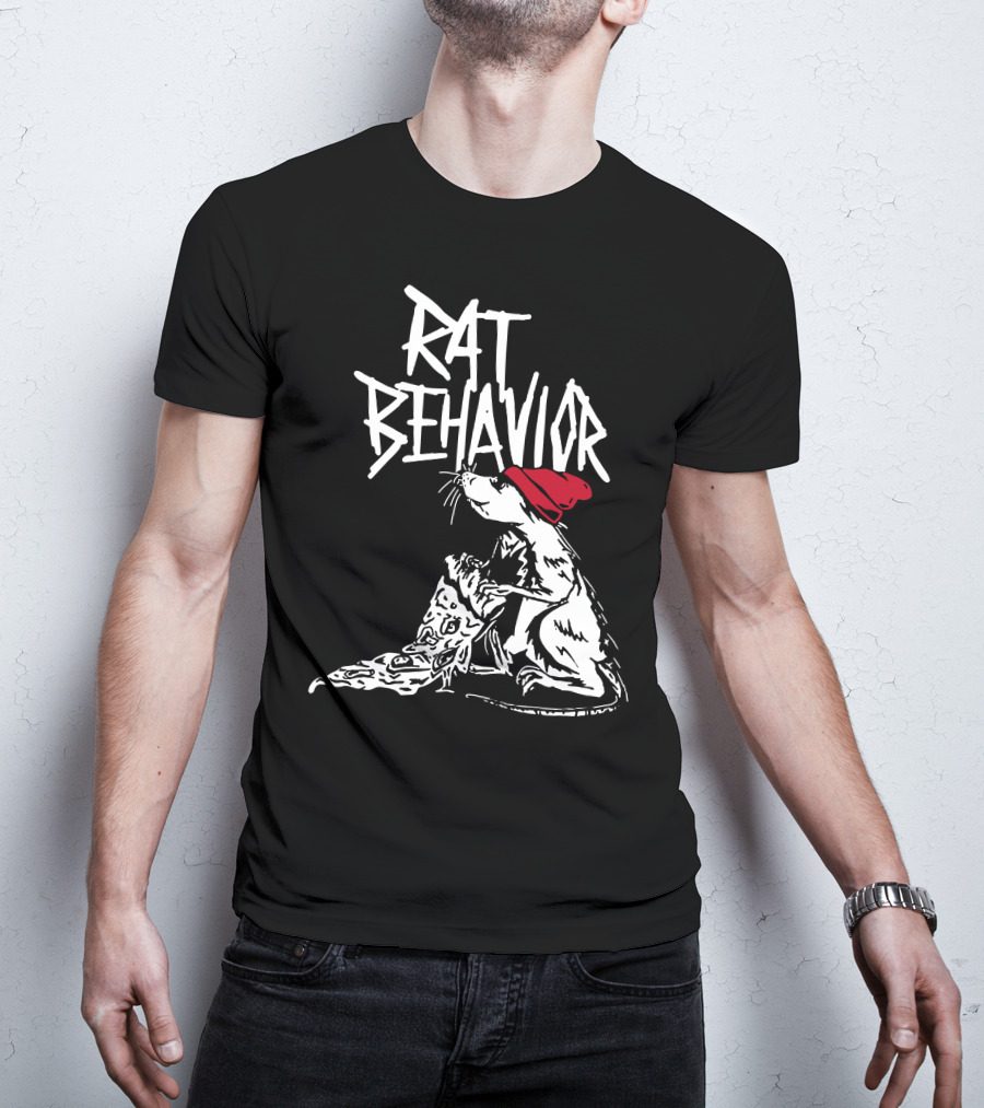 RAT BEHAVIOR Pizza Eating Rat In Red Hat T-Shirt