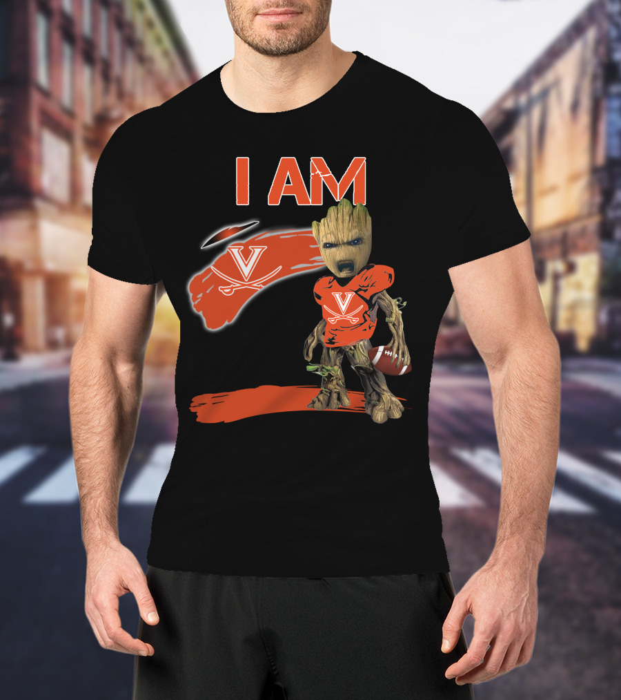I AM VIRGINIA CAVALIERS V Logo Football Character T-Shirt