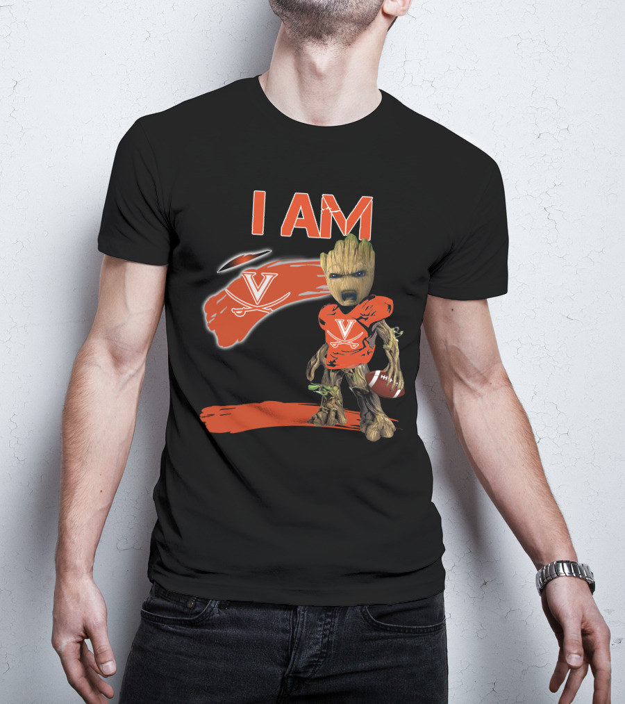 I AM VIRGINIA CAVALIERS V Logo Football Character T-Shirt