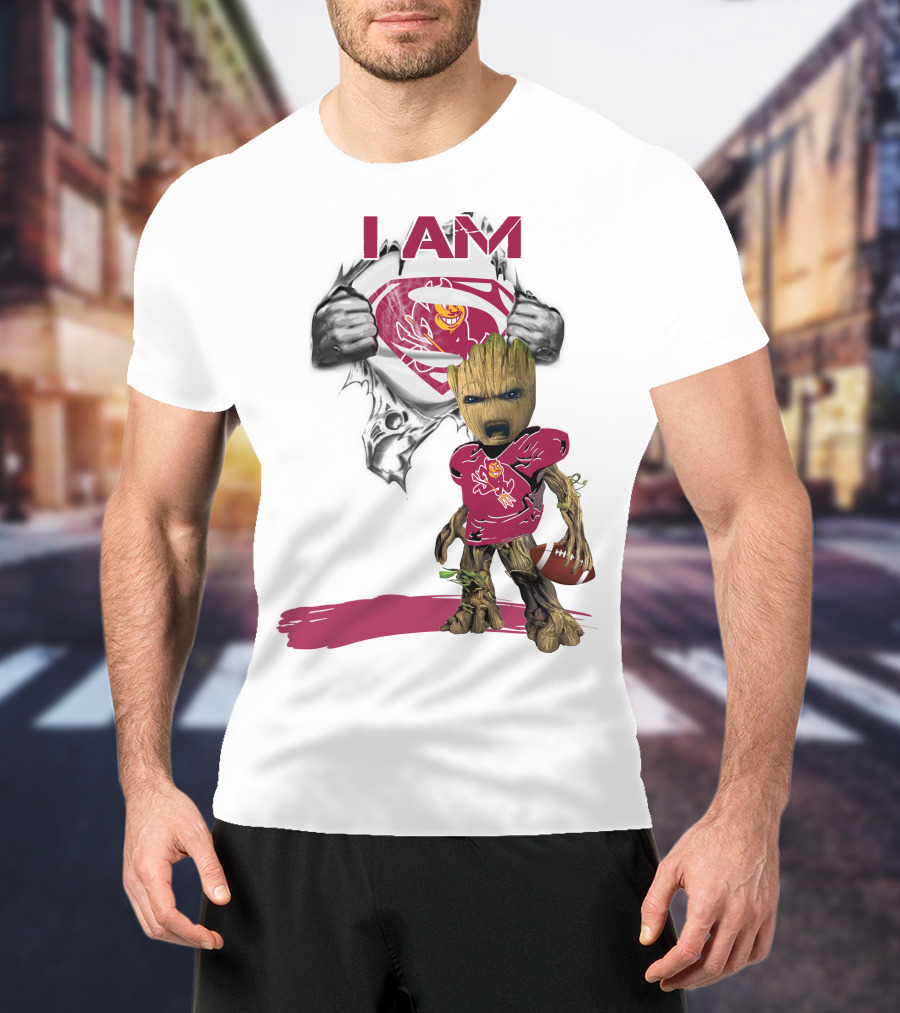 I Am ASU Baby Groot Superman Football T-Shirt