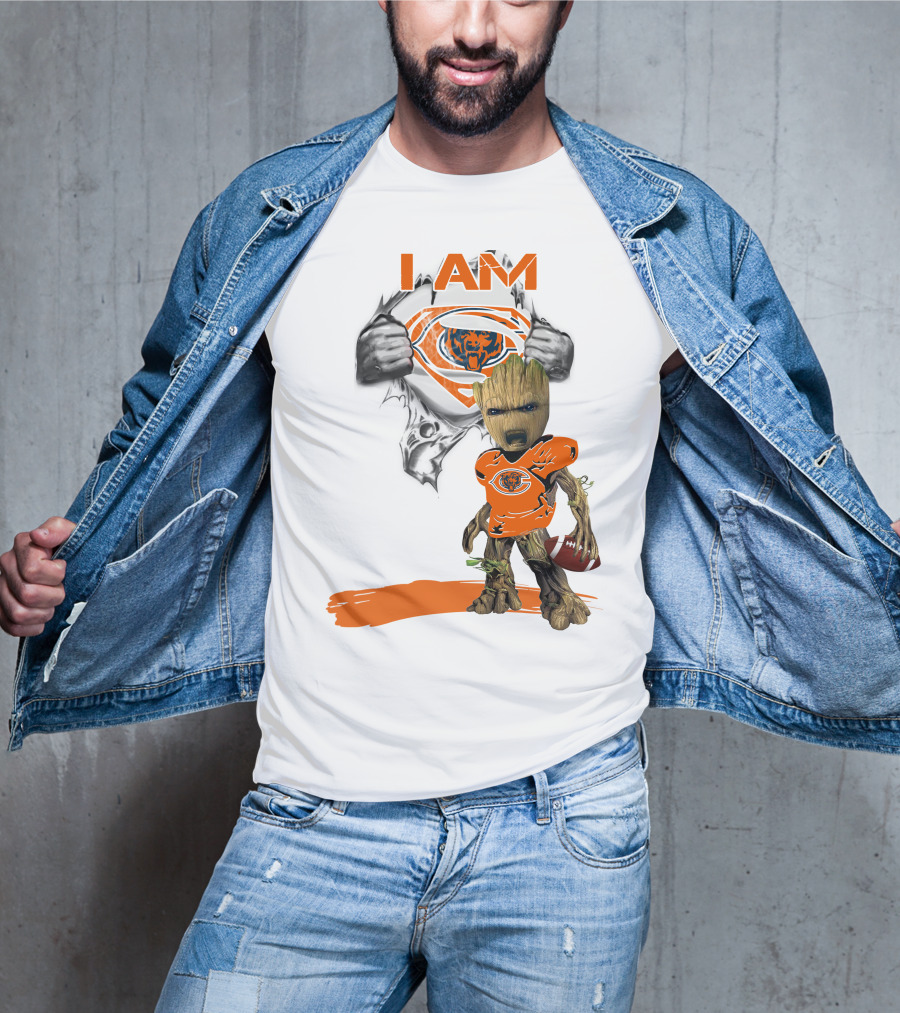 I Am Chicago Bears Baby Groot Football Superman T-Shirt
