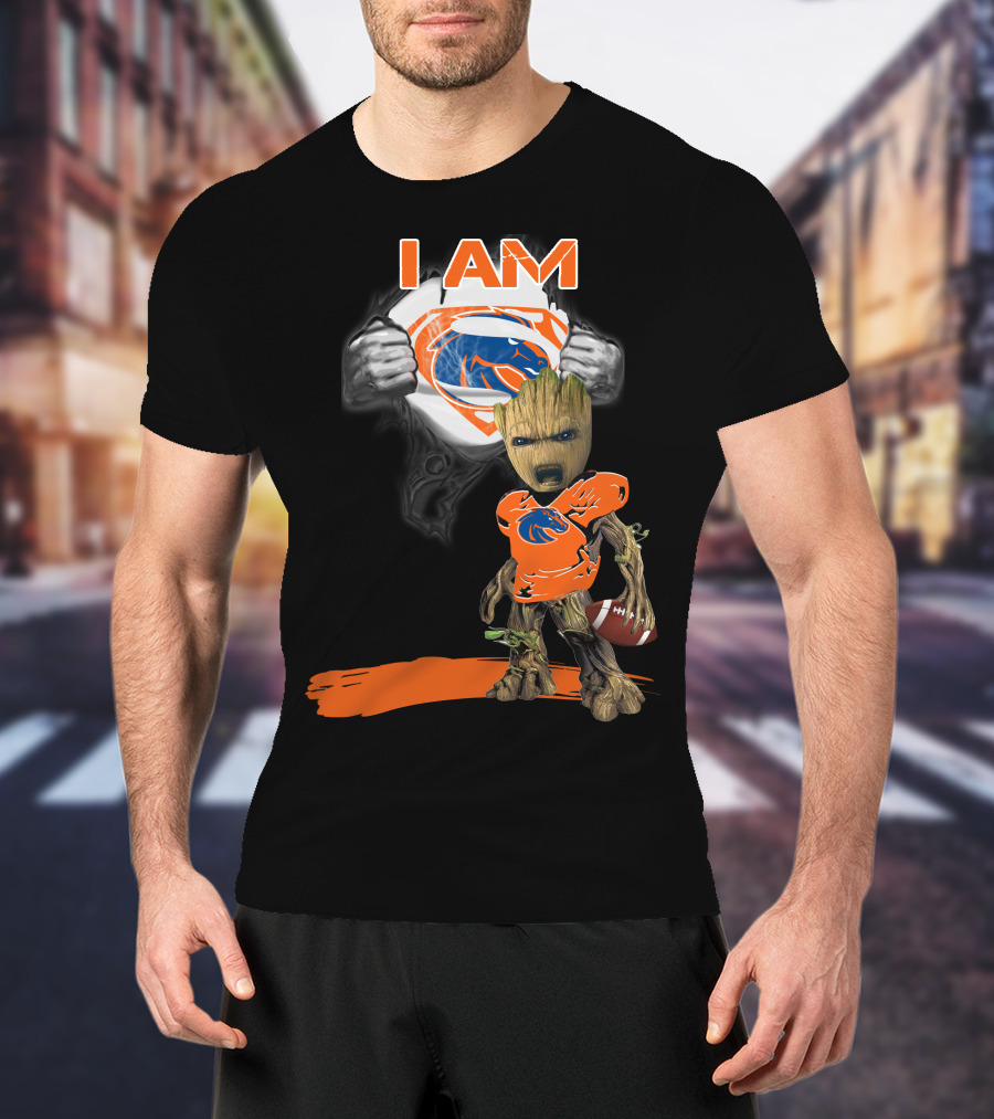 Boise State Broncos Baby Groot Superman I Am Football Fan T-Shirt