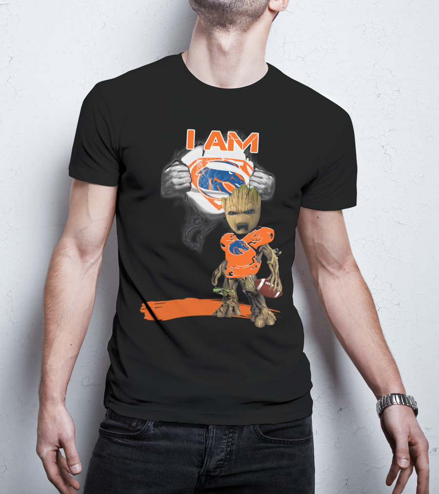 Boise State Broncos Baby Groot Superman I Am Football Fan T-Shirt