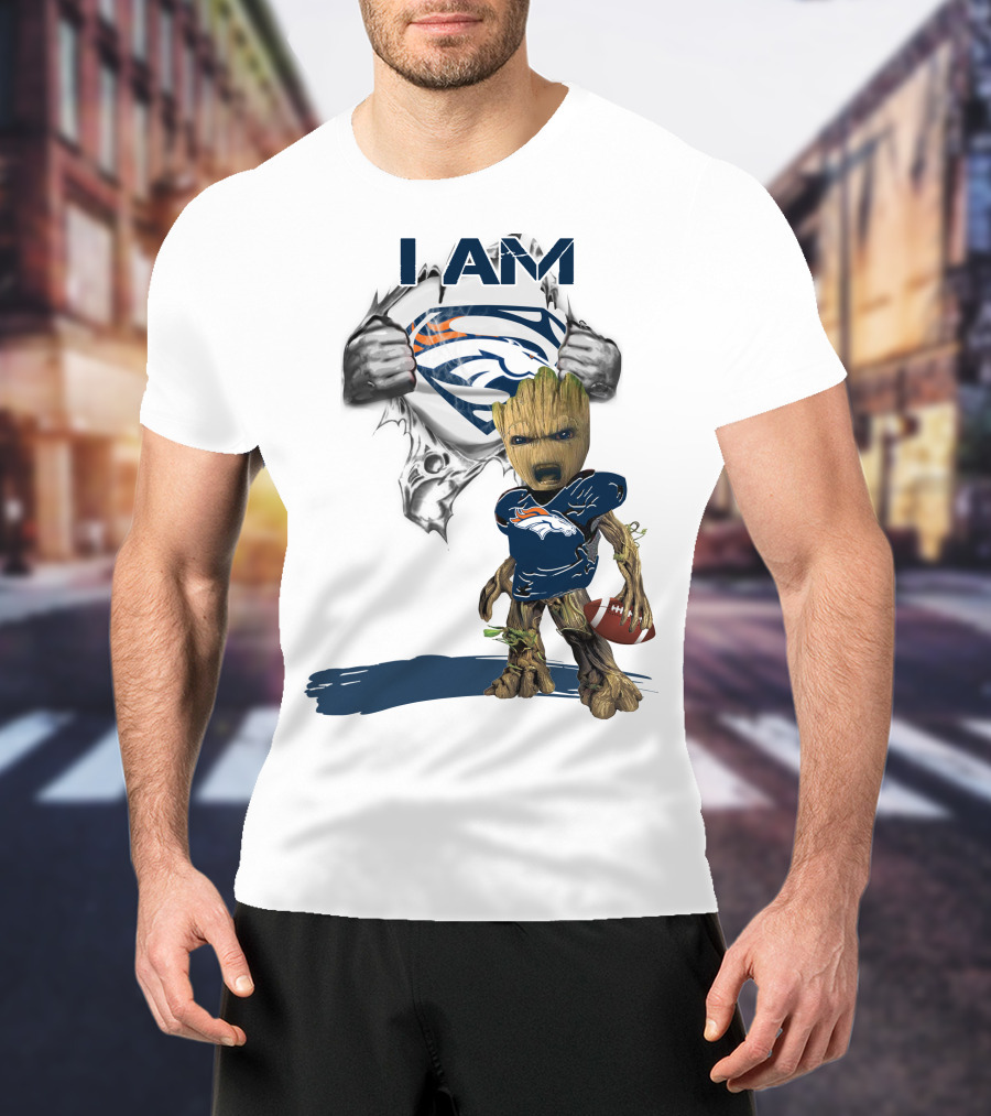 I Am Broncos Baby Groot Superman Football Fan T-Shirt