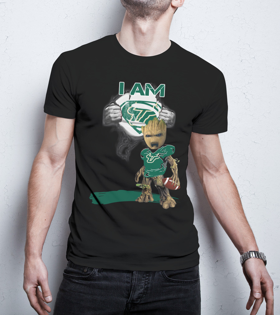 I AM USF Bulls Baby Groot Superman Football T-Shirt