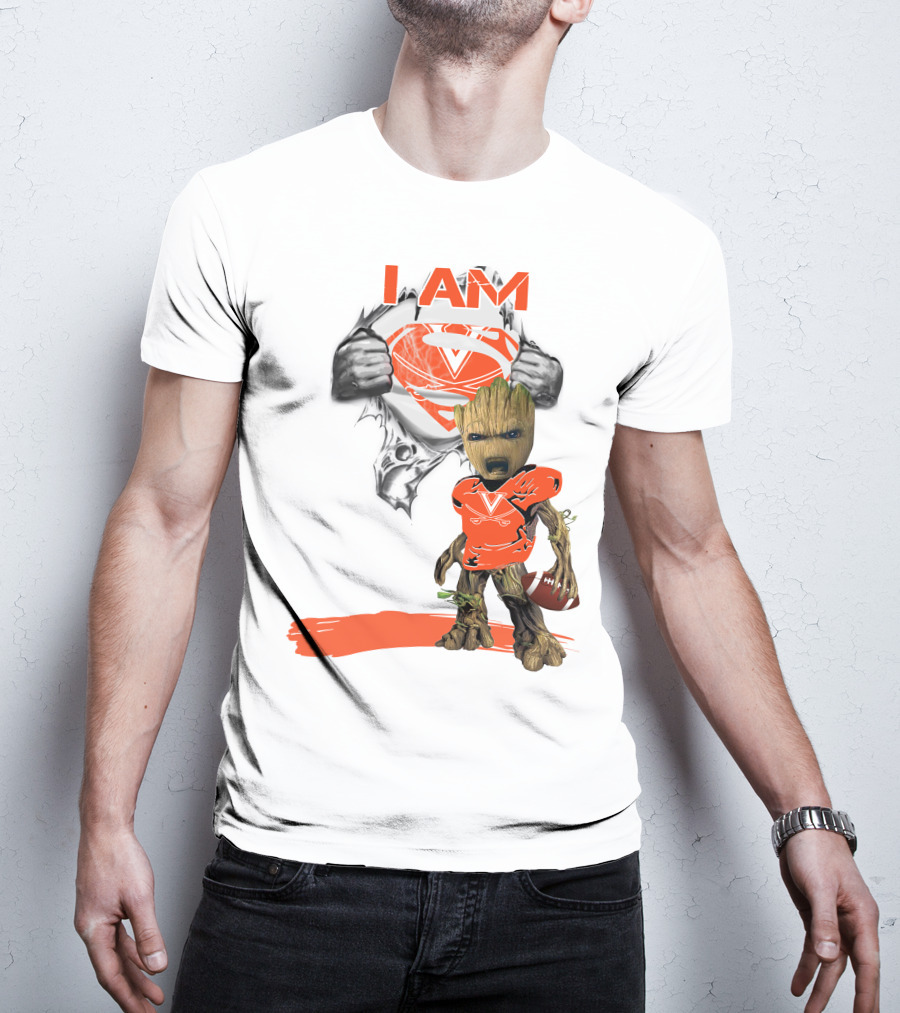 I AM Cavaliers Baby Groot Superman Football T-Shirt