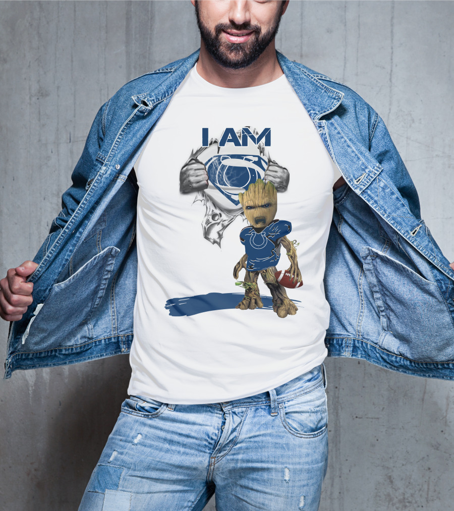 I Am Colts Baby Groot Superman Football T-Shirt