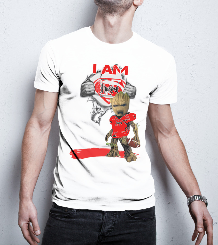 I Am Husker Baby Groot Superman Cornhuskers Football T-Shirt