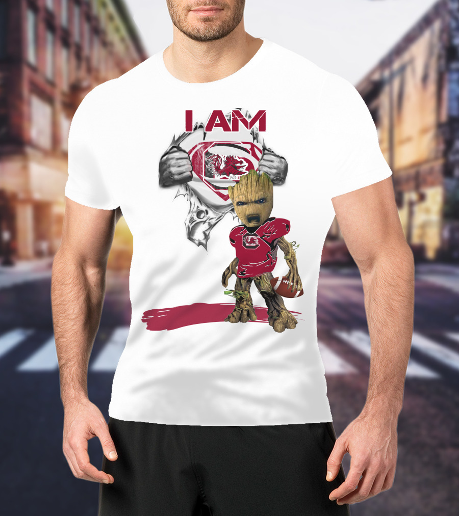 I Am Gamecocks Baby Groot Superman Football T-Shirt