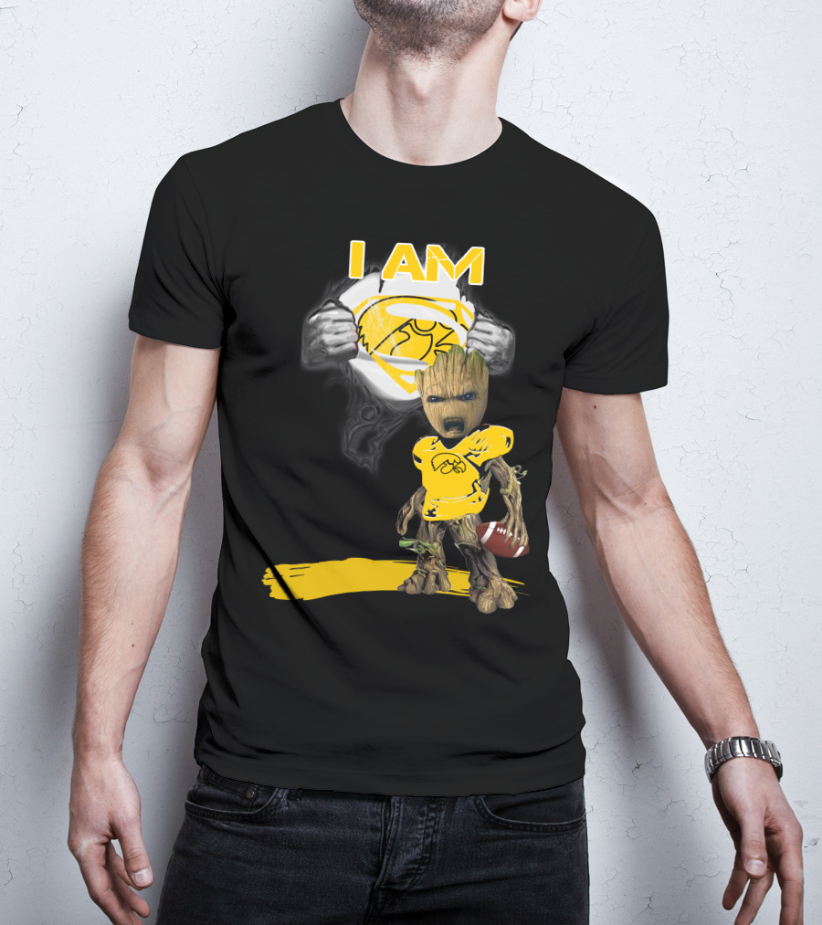Iowa Hawkeyes Baby Groot Superman Football T-Shirt