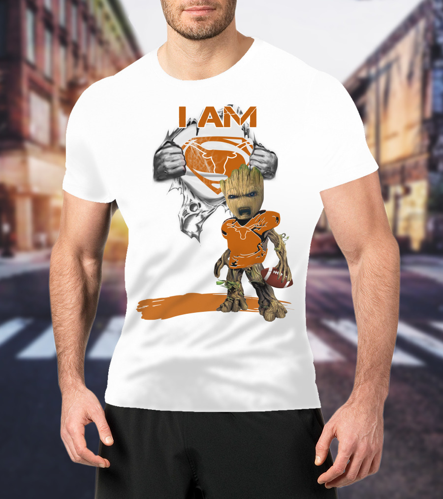 I Am Longhorn Baby Groot Superman Football T-Shirt