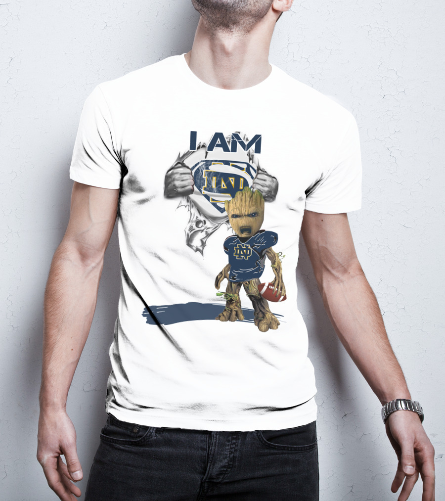 I Am Notre Dame ND Baby Groot Superman Football T-Shirt