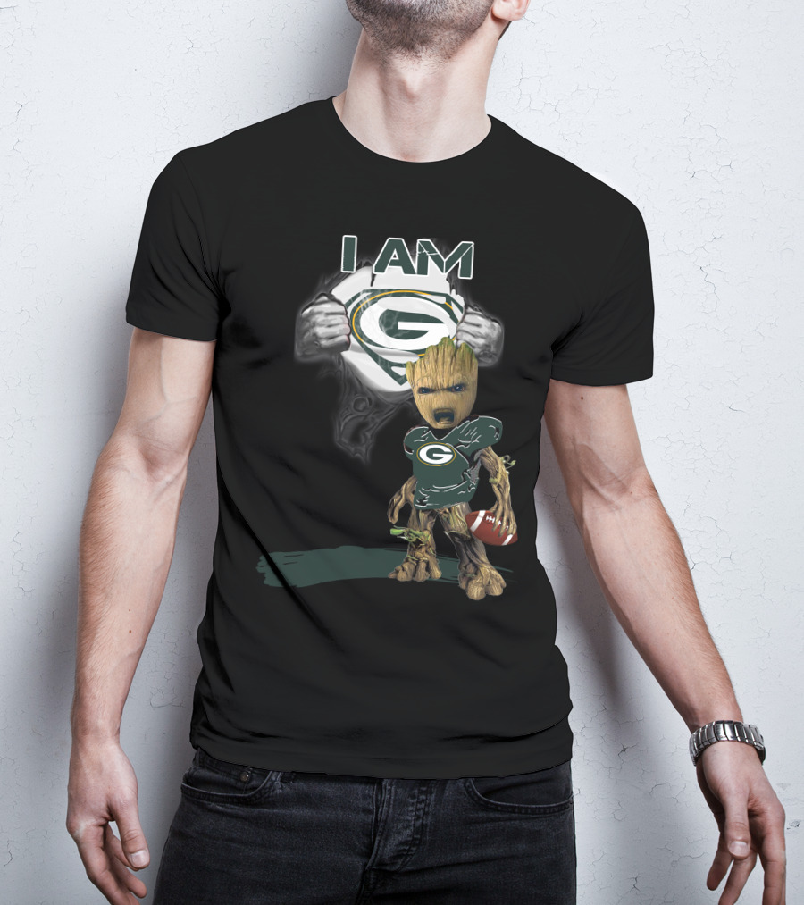 Packers Baby Groot I Am Green Bay Football Fan T-Shirt