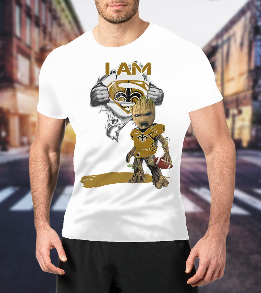 I Am Baby Groot Saints Superman Football T-Shirt
