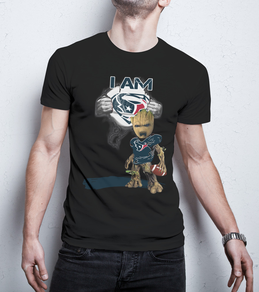 I Am Texans Baby Groot Superman Logo Football T-Shirt