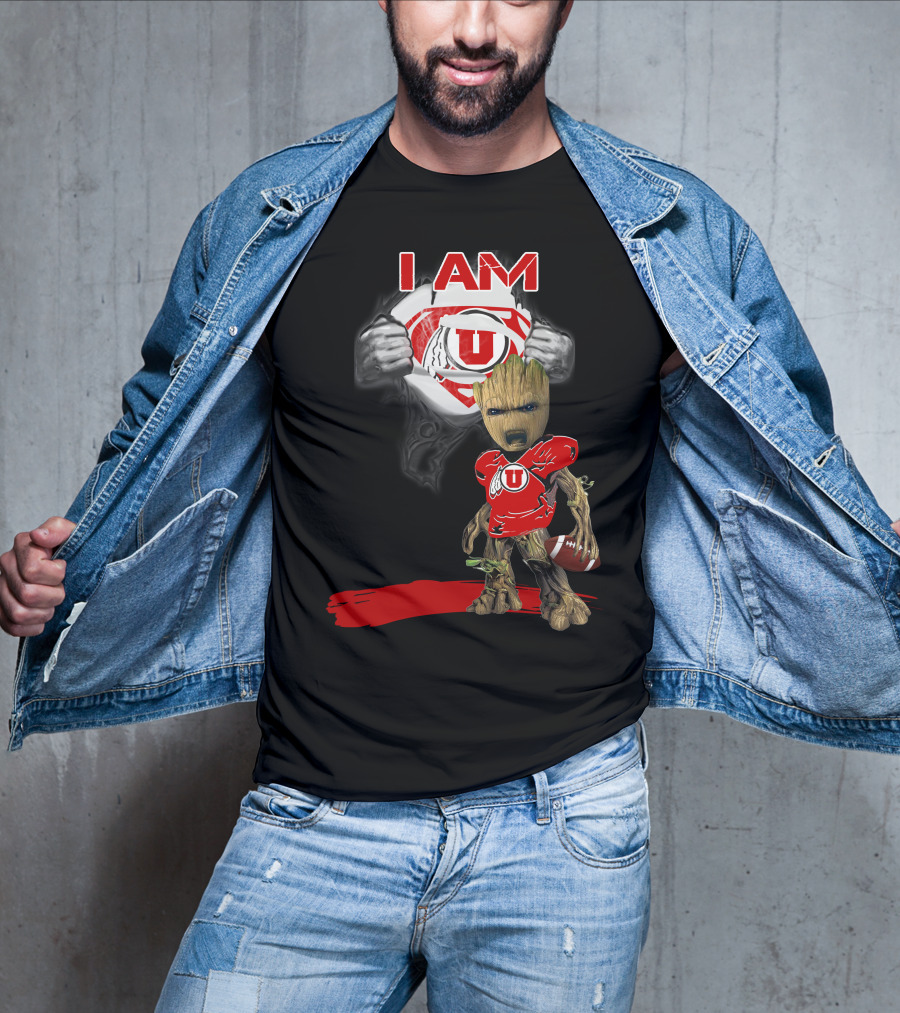 I Am Utes Baby Groot Superman Football T-Shirt