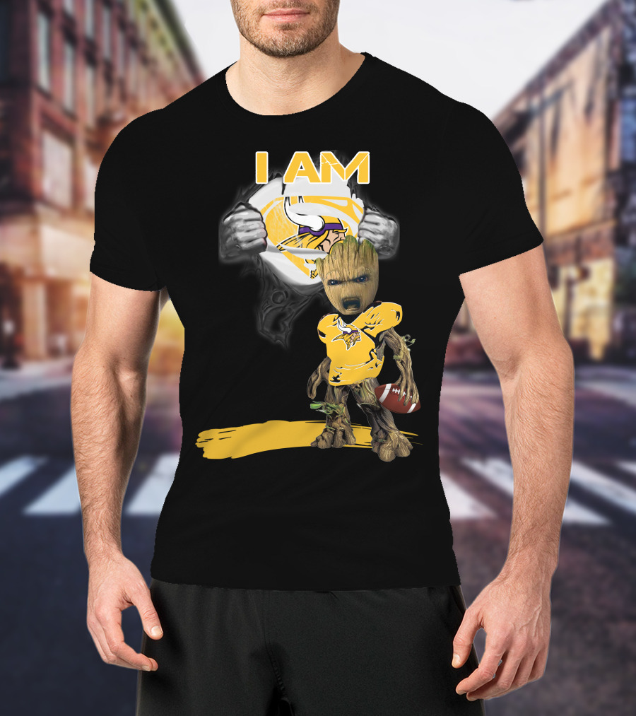 I AM Vikings Baby Groot Superman Football Fusion T-Shirt