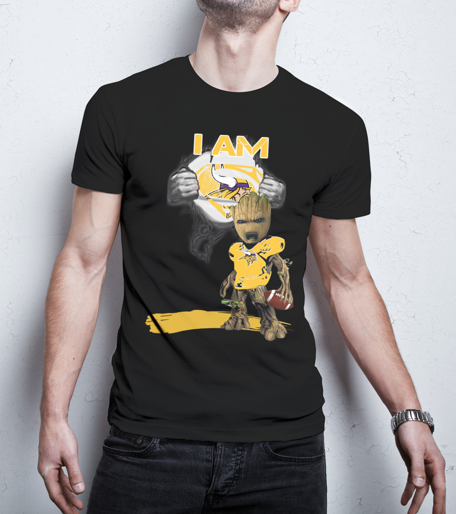I AM Vikings Baby Groot Superman Football Fusion T-Shirt