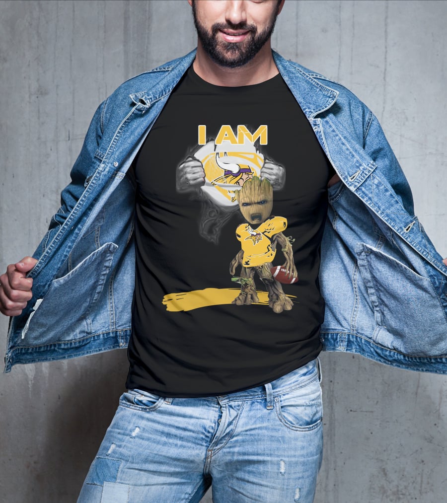 I AM Vikings Baby Groot Superman Football Fusion T-Shirt
