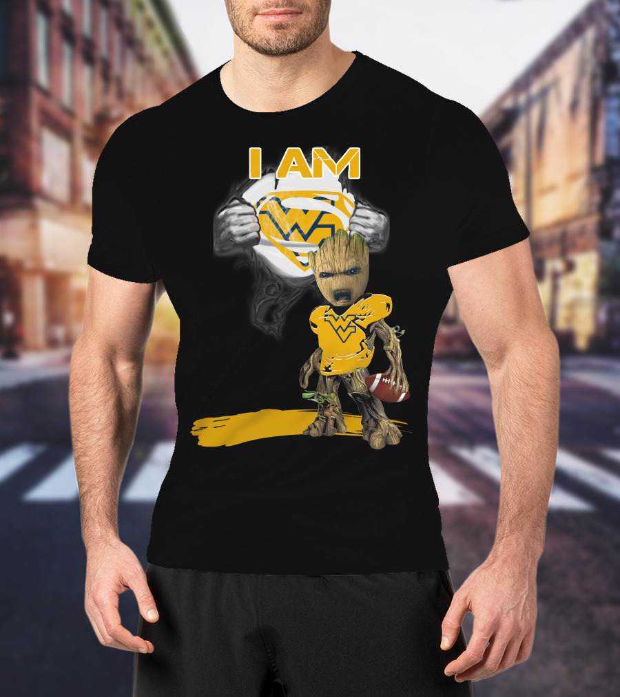 West Virginia Baby Groot Superman Football T-Shirt