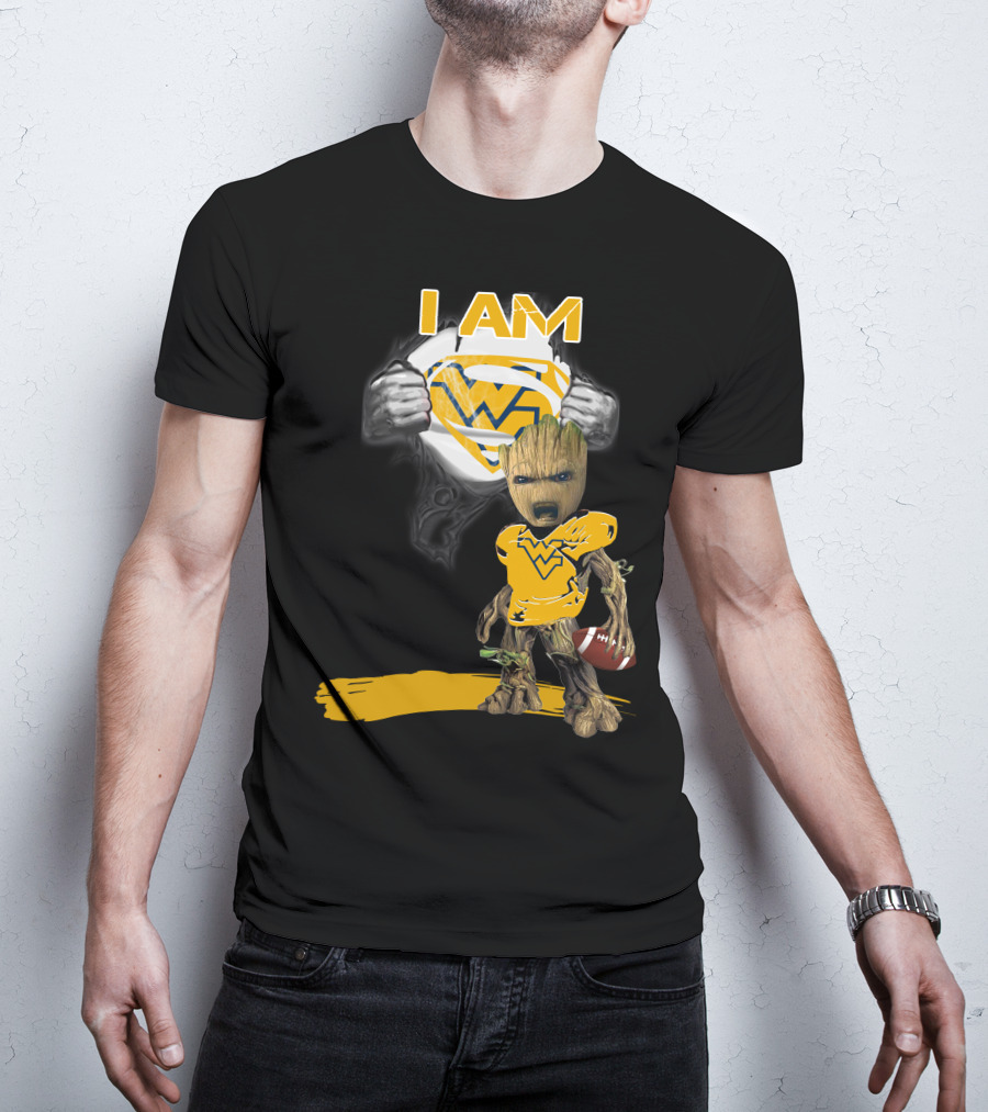 West Virginia Baby Groot Superman Football T-Shirt