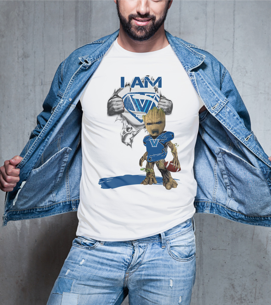 I AM Wildcats Baby Groot Villanova Superman Football T-Shirt