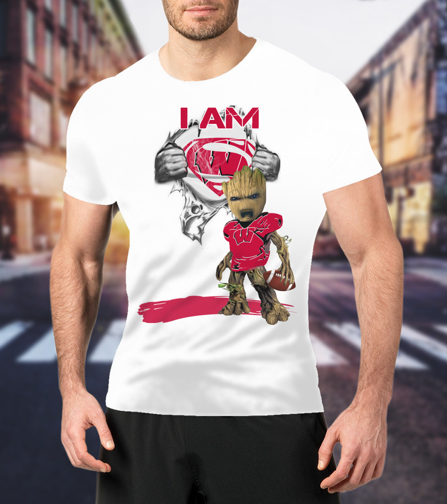 I Am Wisconsin Baby Groot Superman Football T-Shirt