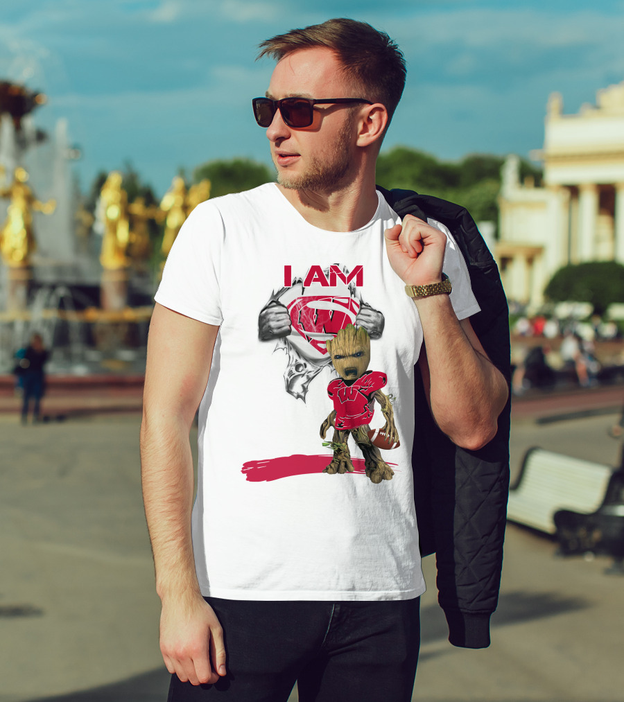 I Am Wisconsin Baby Groot Superman Football T-Shirt