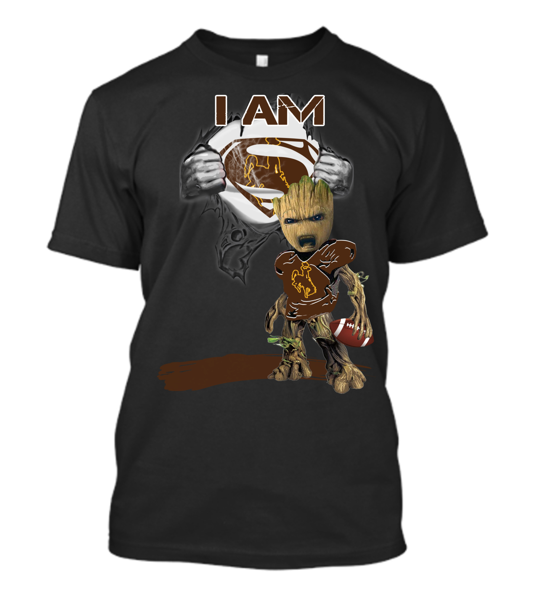 I AM Wyoming Baby Groot Superman Football T-Shirt