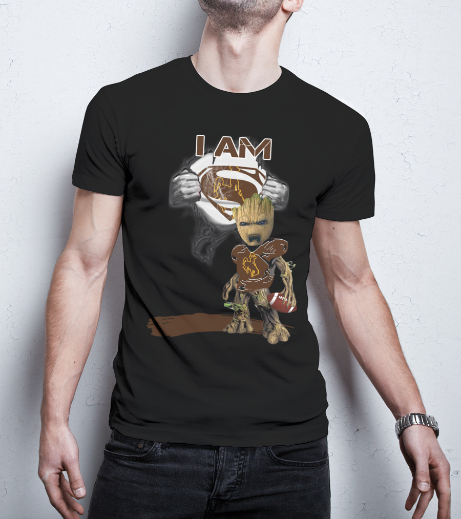 I AM Wyoming Baby Groot Superman Football T-Shirt