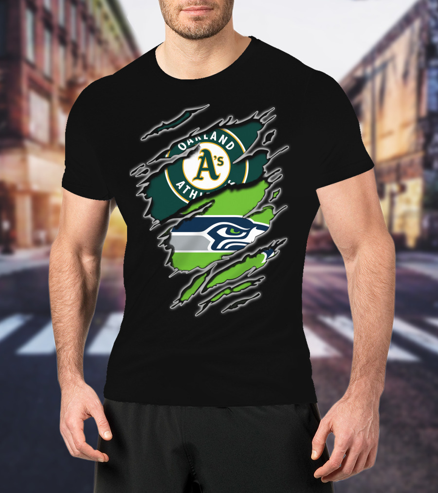 Oakland Athletics And Seahawks Split T-Shirt