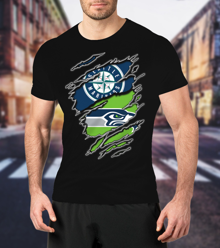 Seattle Seahawks Mariners Logo Claw Rip T-Shirt
