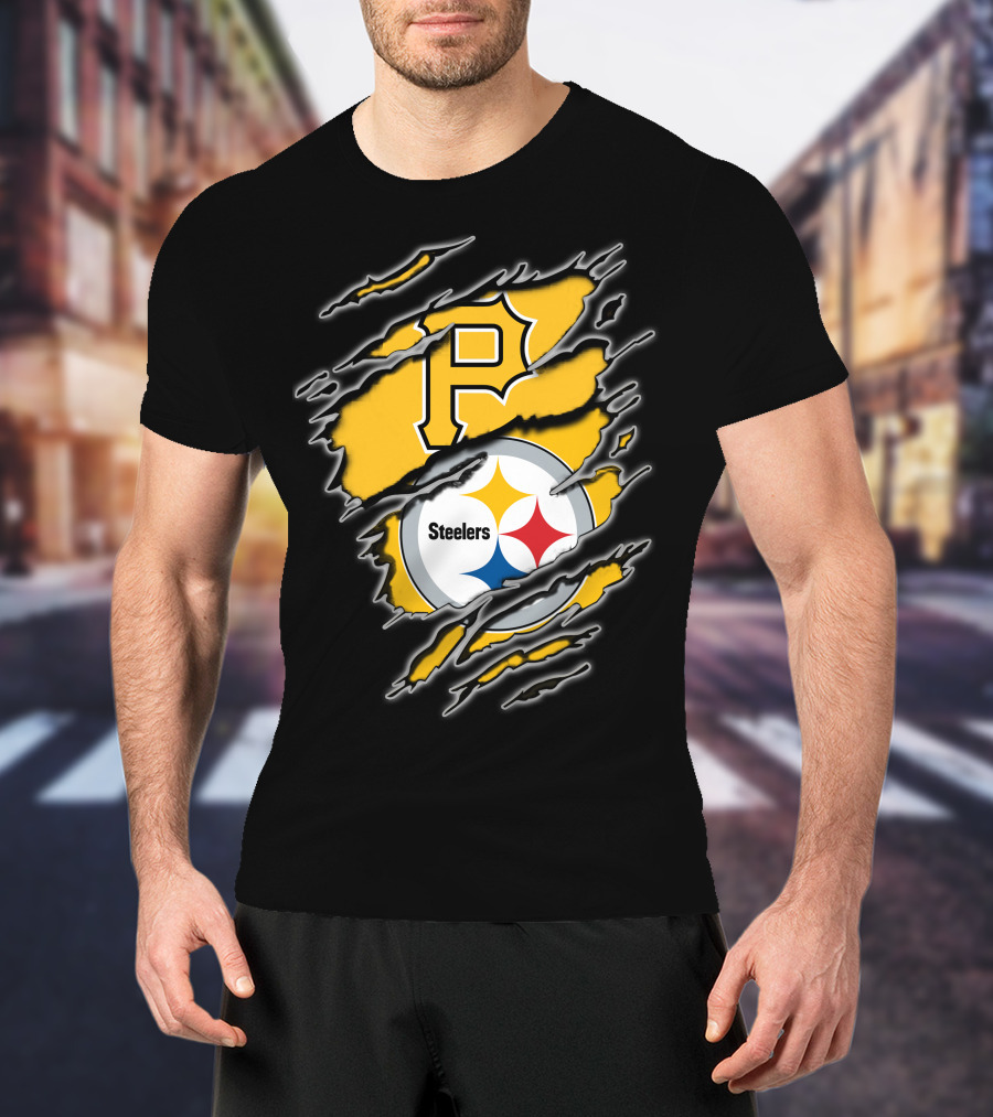 Steelers Pirates Torn Ripped Merge T-Shirt