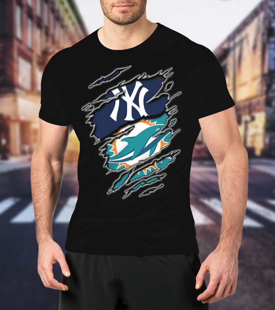 New York Yankees Miami Dolphins Fan Fusion T-Shirt
