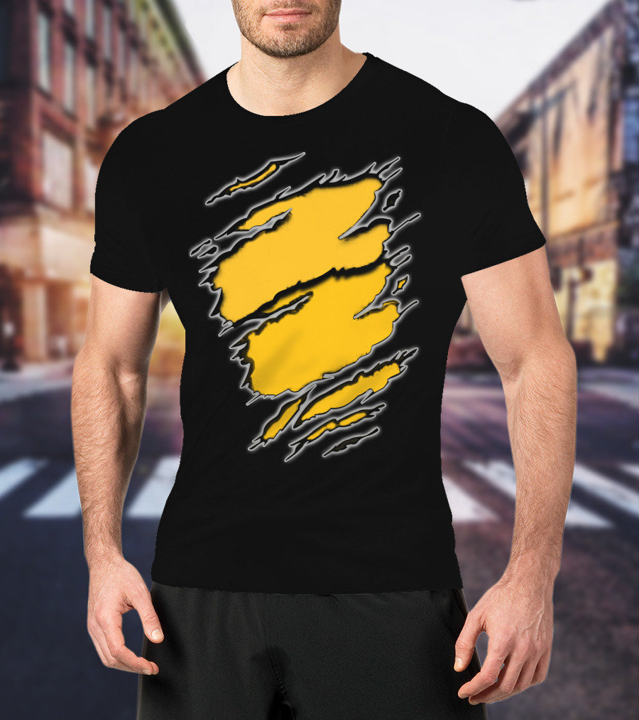 Steelers Pirates16 Fan Gear Torn Ragged Yellow Claw Marks T-Shirt